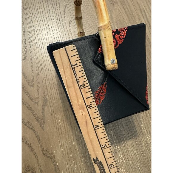 Vintage Tozai Chinese Takeout Box Purse Black & Red Satin-Bamboo Top Handle - Picture 6 of 12